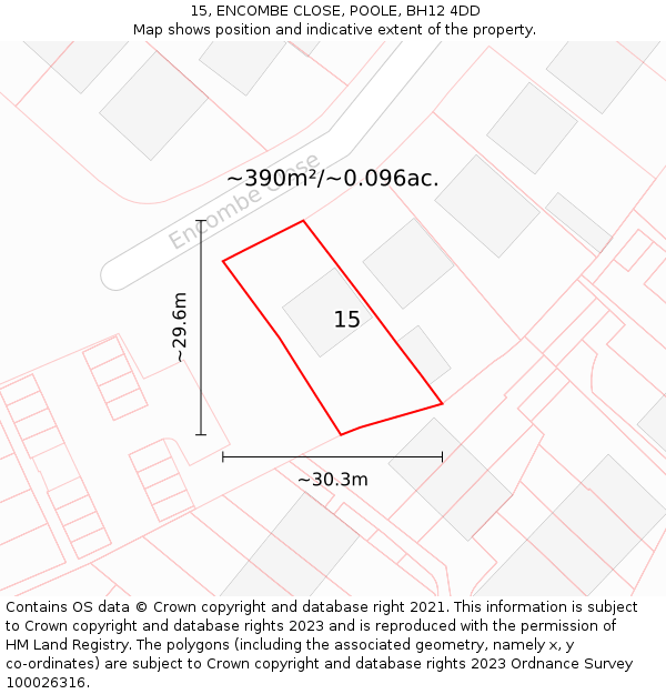 15, ENCOMBE CLOSE, POOLE, BH12 4DD: Plot and title map