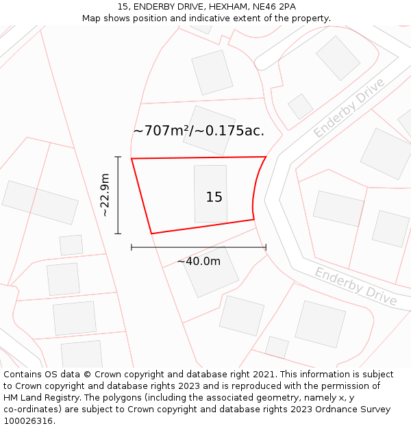 15, ENDERBY DRIVE, HEXHAM, NE46 2PA: Plot and title map