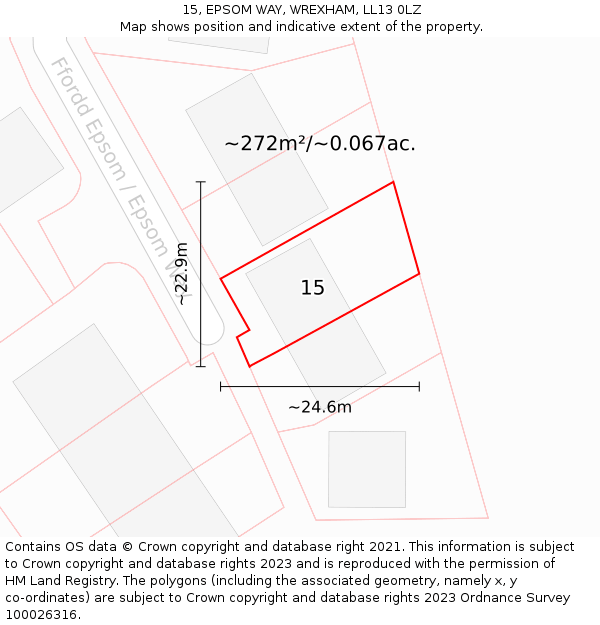 15, EPSOM WAY, WREXHAM, LL13 0LZ: Plot and title map