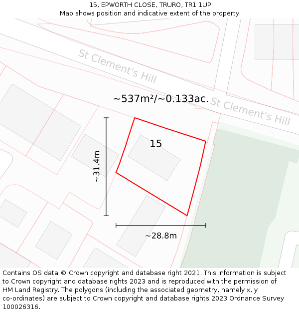 15, EPWORTH CLOSE, TRURO, TR1 1UP: Plot and title map