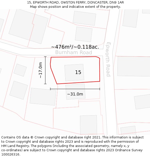 15, EPWORTH ROAD, OWSTON FERRY, DONCASTER, DN9 1AR: Plot and title map