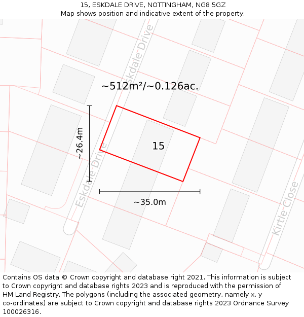 15, ESKDALE DRIVE, NOTTINGHAM, NG8 5GZ: Plot and title map