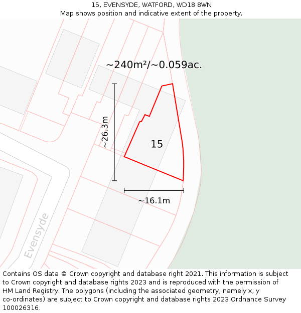 15, EVENSYDE, WATFORD, WD18 8WN: Plot and title map