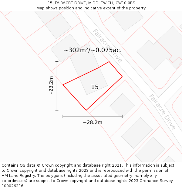 15, FAIRACRE DRIVE, MIDDLEWICH, CW10 0RS: Plot and title map