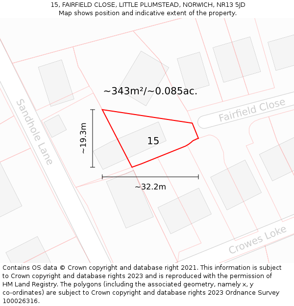 15, FAIRFIELD CLOSE, LITTLE PLUMSTEAD, NORWICH, NR13 5JD: Plot and title map