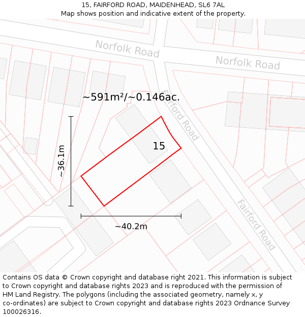 15, FAIRFORD ROAD, MAIDENHEAD, SL6 7AL: Plot and title map