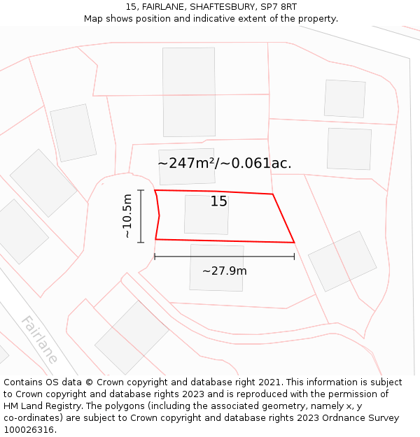 15, FAIRLANE, SHAFTESBURY, SP7 8RT: Plot and title map