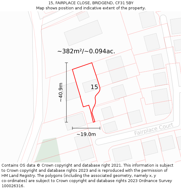 15, FAIRPLACE CLOSE, BRIDGEND, CF31 5BY: Plot and title map