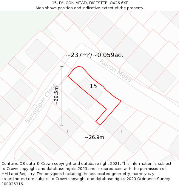15, FALCON MEAD, BICESTER, OX26 6XE: Plot and title map