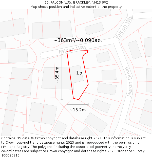 15, FALCON WAY, BRACKLEY, NN13 6PZ: Plot and title map