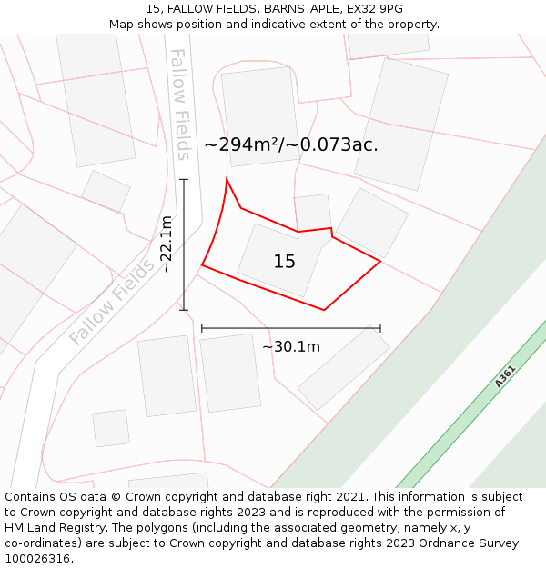 15, FALLOW FIELDS, BARNSTAPLE, EX32 9PG: Plot and title map