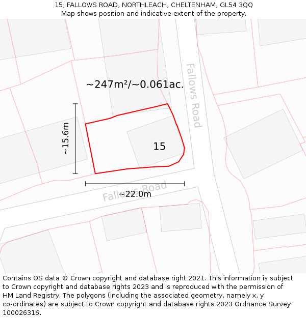 15, FALLOWS ROAD, NORTHLEACH, CHELTENHAM, GL54 3QQ: Plot and title map