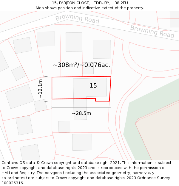 15, FARJEON CLOSE, LEDBURY, HR8 2FU: Plot and title map