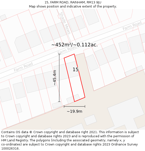 15, FARM ROAD, RAINHAM, RM13 9JU: Plot and title map