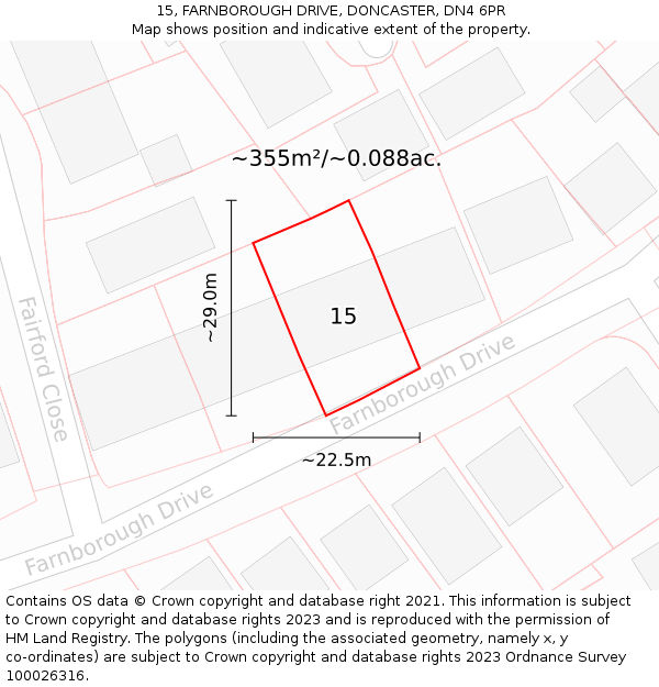 15, FARNBOROUGH DRIVE, DONCASTER, DN4 6PR: Plot and title map