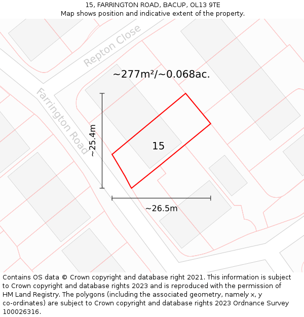 15, FARRINGTON ROAD, BACUP, OL13 9TE: Plot and title map