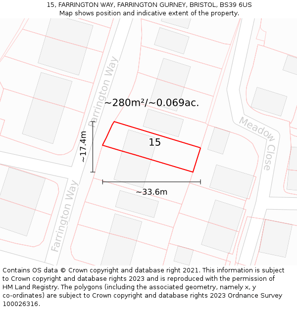 15, FARRINGTON WAY, FARRINGTON GURNEY, BRISTOL, BS39 6US: Plot and title map