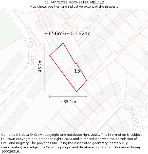 15, FAY CLOSE, ROCHESTER, ME1 1LZ: Plot and title map