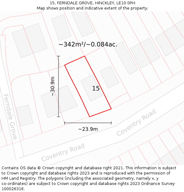 15, FERNDALE GROVE, HINCKLEY, LE10 0PH: Plot and title map