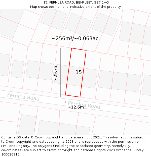 15, FERNLEA ROAD, BENFLEET, SS7 1HG: Plot and title map