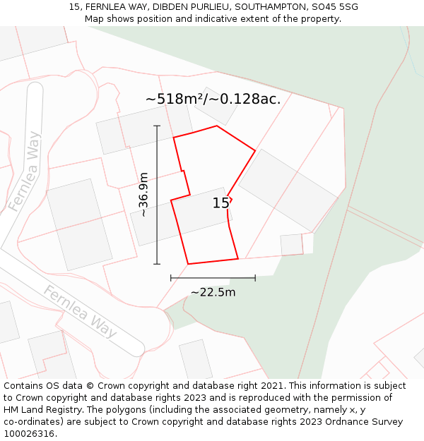 15, FERNLEA WAY, DIBDEN PURLIEU, SOUTHAMPTON, SO45 5SG: Plot and title map