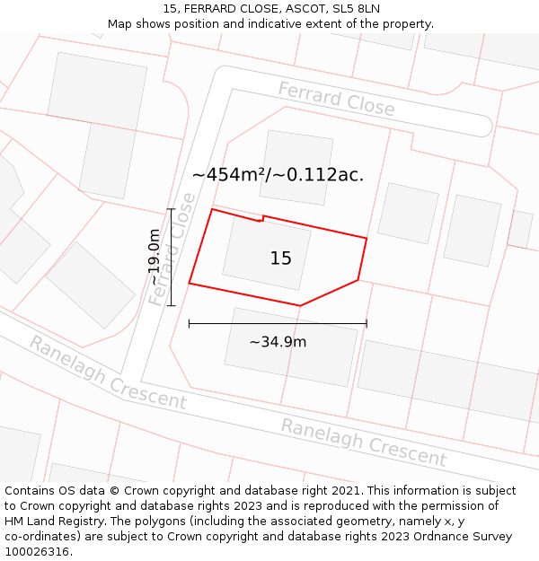 15, FERRARD CLOSE, ASCOT, SL5 8LN: Plot and title map