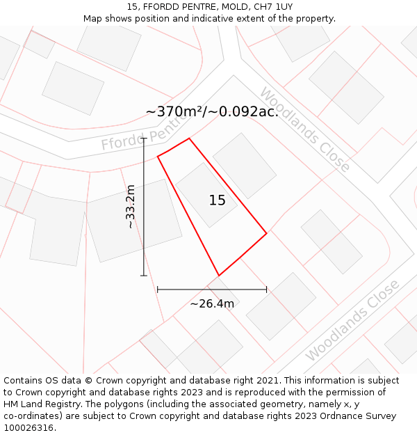 15, FFORDD PENTRE, MOLD, CH7 1UY: Plot and title map