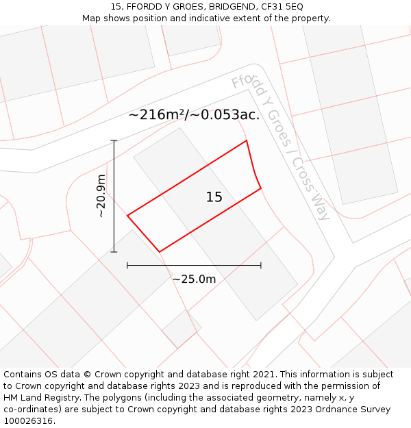 15, FFORDD Y GROES, BRIDGEND, CF31 5EQ: Plot and title map