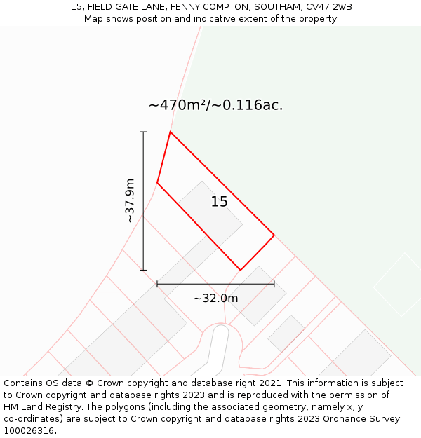 15, FIELD GATE LANE, FENNY COMPTON, SOUTHAM, CV47 2WB: Plot and title map