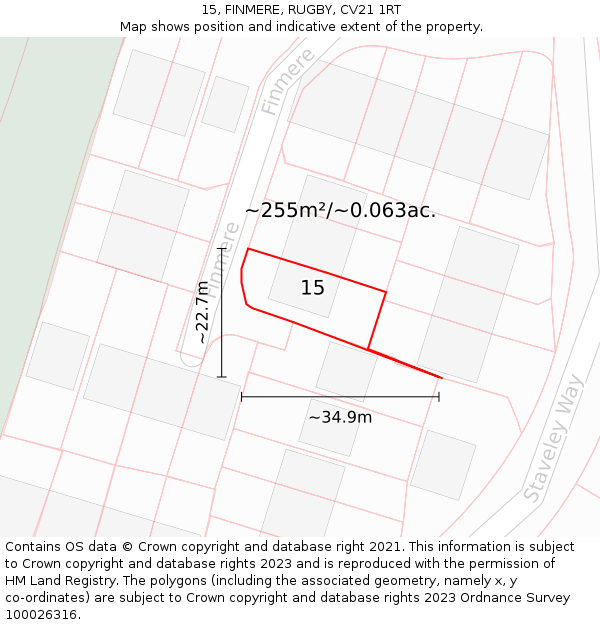 15, FINMERE, RUGBY, CV21 1RT: Plot and title map