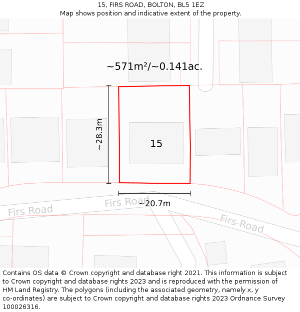 15, FIRS ROAD, BOLTON, BL5 1EZ: Plot and title map