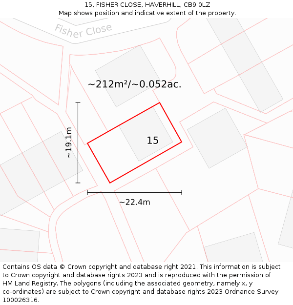 15, FISHER CLOSE, HAVERHILL, CB9 0LZ: Plot and title map