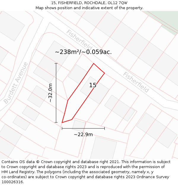 15, FISHERFIELD, ROCHDALE, OL12 7QW: Plot and title map