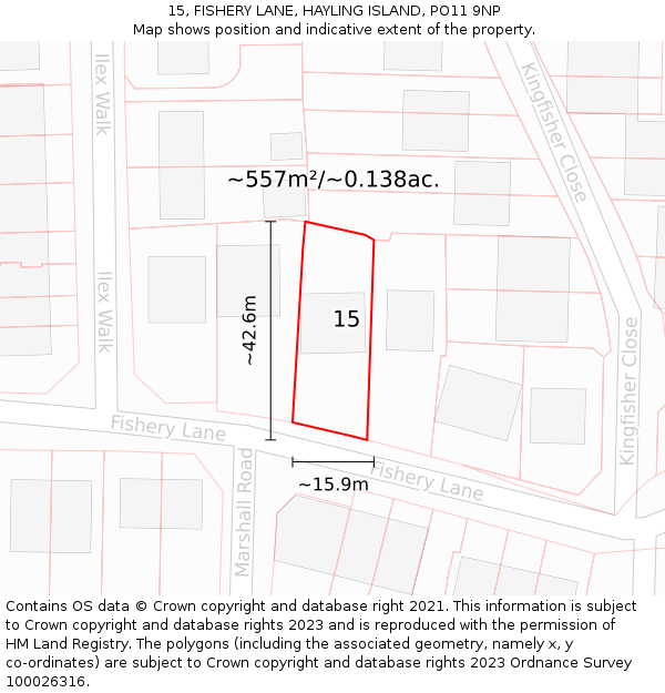 15, FISHERY LANE, HAYLING ISLAND, PO11 9NP: Plot and title map