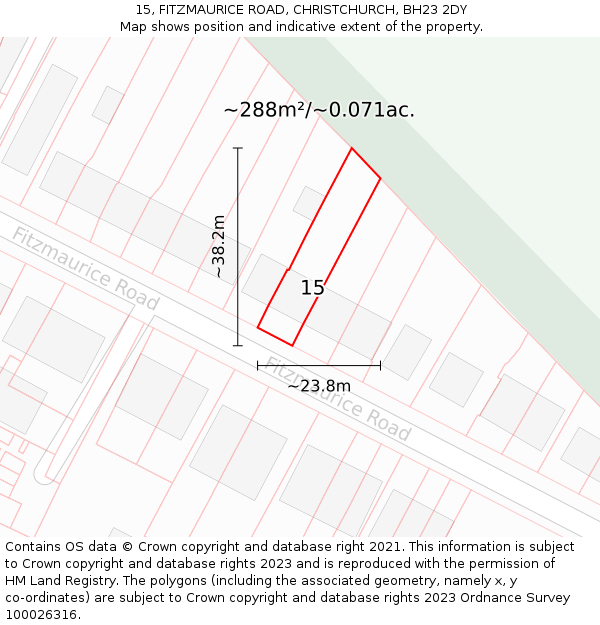 15, FITZMAURICE ROAD, CHRISTCHURCH, BH23 2DY: Plot and title map