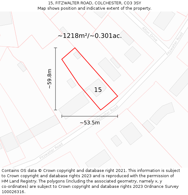 15, FITZWALTER ROAD, COLCHESTER, CO3 3SY: Plot and title map
