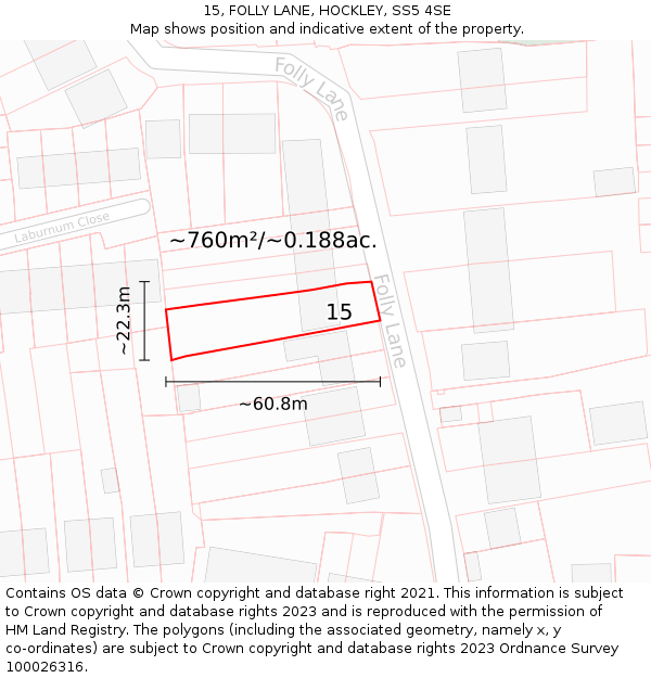 15, FOLLY LANE, HOCKLEY, SS5 4SE: Plot and title map