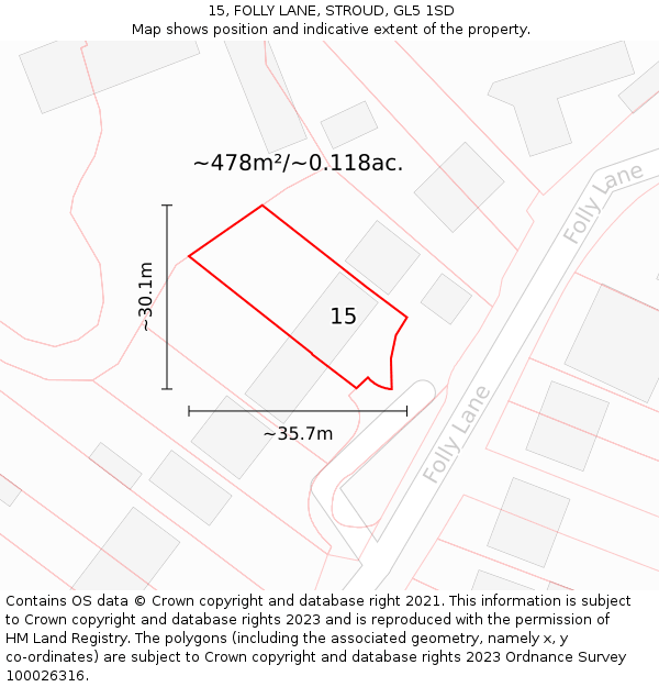 15, FOLLY LANE, STROUD, GL5 1SD: Plot and title map