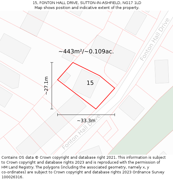 15, FONTON HALL DRIVE, SUTTON-IN-ASHFIELD, NG17 1LD: Plot and title map