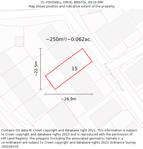 15, FONTWELL DRIVE, BRISTOL, BS16 6RR: Plot and title map