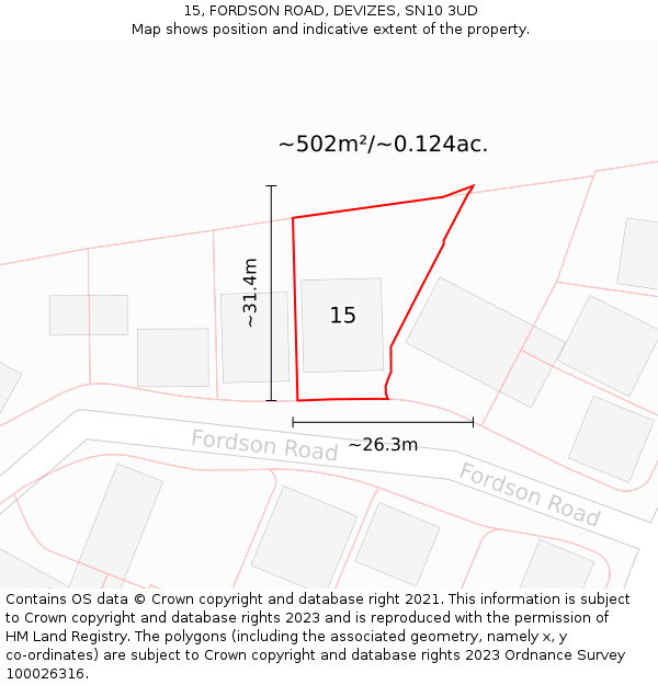 15, FORDSON ROAD, DEVIZES, SN10 3UD: Plot and title map