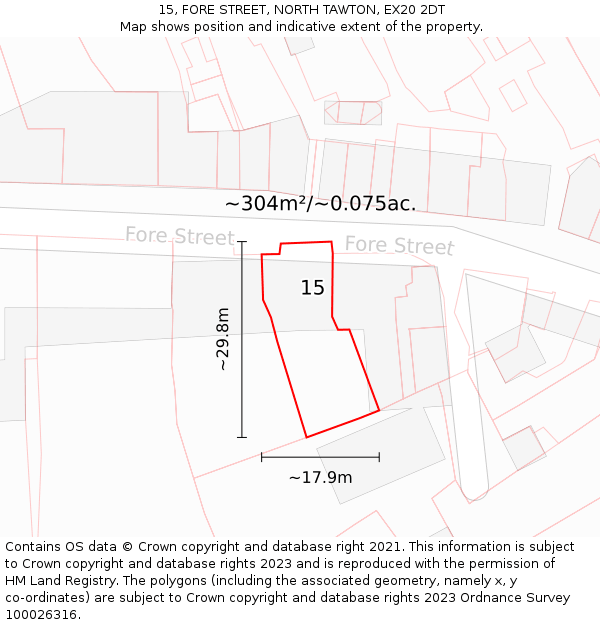 15, FORE STREET, NORTH TAWTON, EX20 2DT: Plot and title map