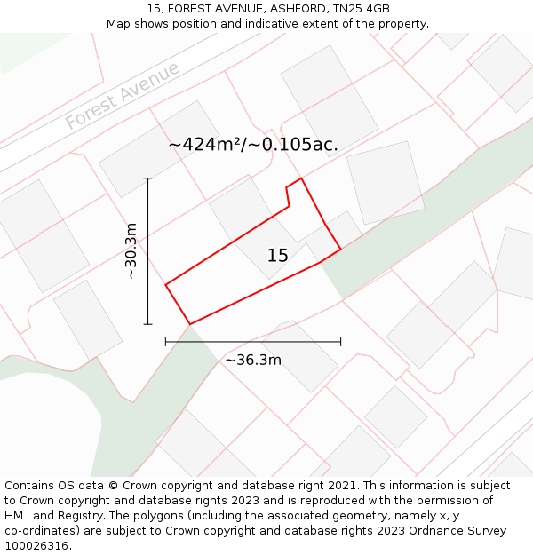15, FOREST AVENUE, ASHFORD, TN25 4GB: Plot and title map