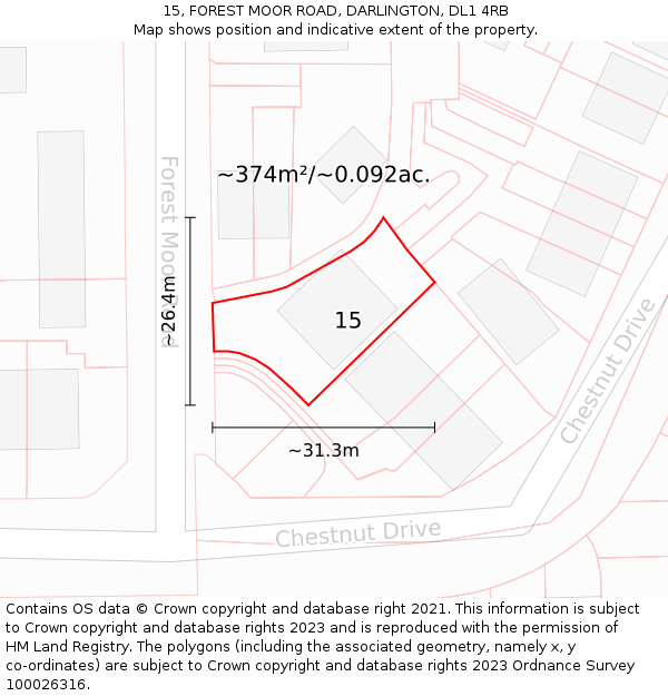 15, FOREST MOOR ROAD, DARLINGTON, DL1 4RB: Plot and title map