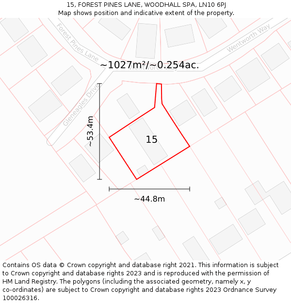 15, FOREST PINES LANE, WOODHALL SPA, LN10 6PJ: Plot and title map