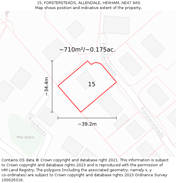 15, FORSTERSTEADS, ALLENDALE, HEXHAM, NE47 9AS: Plot and title map