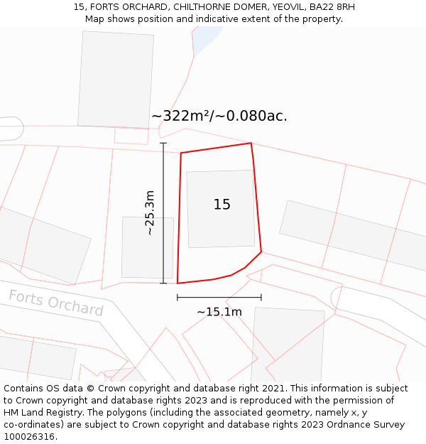 15, FORTS ORCHARD, CHILTHORNE DOMER, YEOVIL, BA22 8RH: Plot and title map