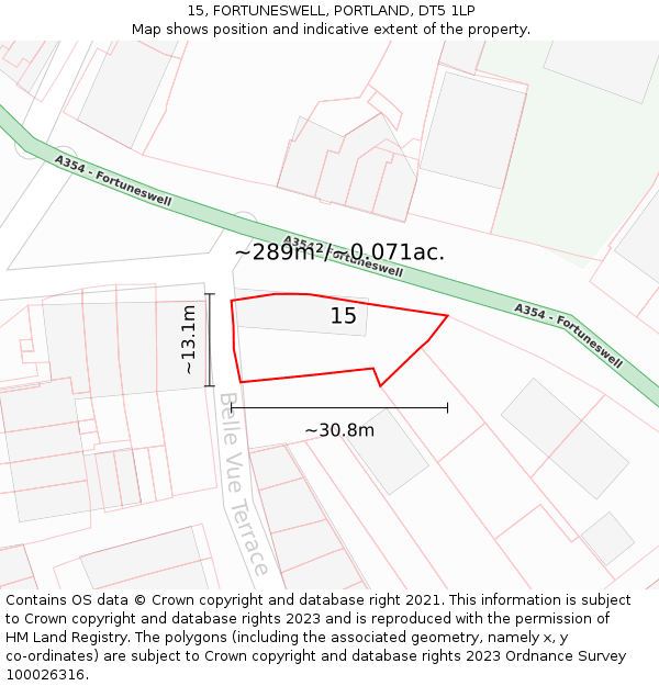 15, FORTUNESWELL, PORTLAND, DT5 1LP: Plot and title map