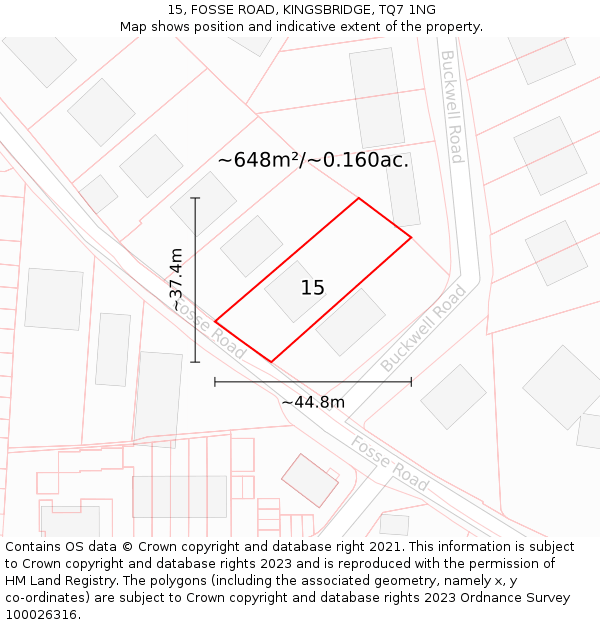 15, FOSSE ROAD, KINGSBRIDGE, TQ7 1NG: Plot and title map