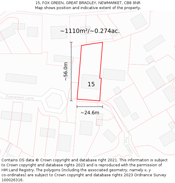 15, FOX GREEN, GREAT BRADLEY, NEWMARKET, CB8 9NR: Plot and title map